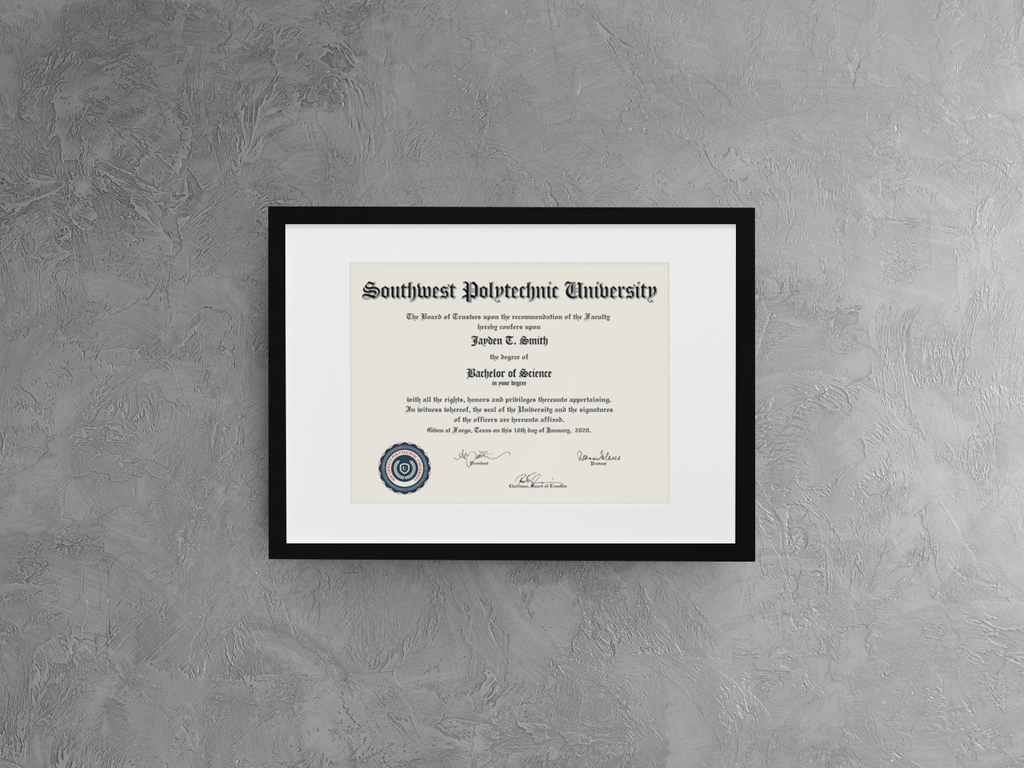 Framed College Diploma